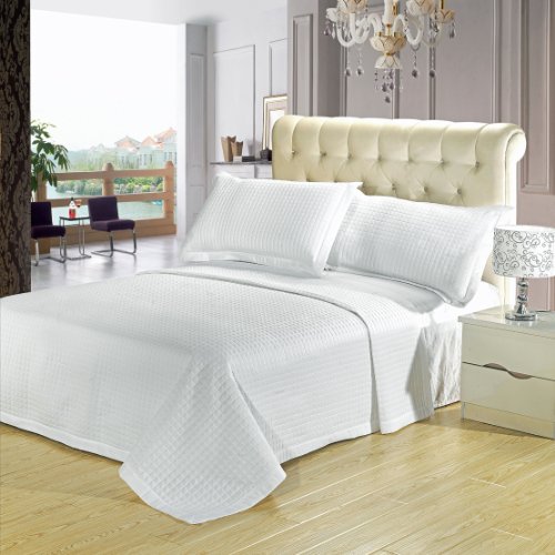 7PC Luxury King Size White Checkered Quilted Wrinkle Free Microfiber