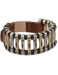 Streets Ahead 5/8" Metal and Beads with Chocolate Italian Leather Cuff Bracelet