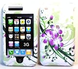 White with Green Purple Orchid Flower Apple iPhone 3G / 3Gs Snap on Cell Phone Case