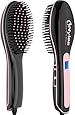 Nylea Hair Straightener Brush - Best Electric Ceramic Heating Straightening for Women - Anti Scald, Static, Detangling and Silky Straight [Black with Pink]