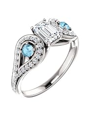18K White Gold Emerald Cut Diamond and Aquamarine Ring -- LIFETIME WARRANTY
