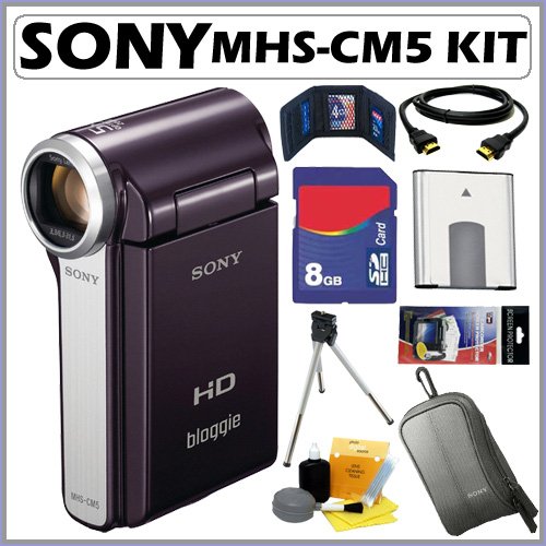 Sony MHSCM5 MHSCM5V MHS-CM5V MHS-CM5 bloggie 5MP HD Video Camera Violet with 5x Optical Zoom 8GB Deluxe Accessory Kit