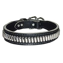 1.25 in. Tapered Oblong Studded Latigo Leather Dog Collar model 6014 (Black, 25 in.)