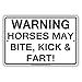 WARNING Horses May Bite Kick And Fart! Gag Jokes Funny Notice Aluminum Note Metal Tin 8