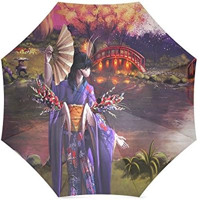 Design Custom Japanese Geisha Girl Art Folding Portable Outdoor Rain /Sun Umbrella Beach Travel Shade Sunscreen For Women/Men