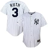 Majestic New York Yankees #3 Babe Ruth White Pinstripe Throwback Replica Jersey