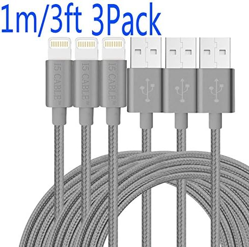 I5 Cable(TM) Nylon Braided iPhone Lightning to USB Cable Charger for iPhone 7/7 plus 6/6s/6 plus/6s plus,Se,5/5s,iPads Air/Mini,iPod (3Foot 3-Pack Gary)