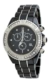Oniss #ON627-M Men's Black Ice Crystal Accented Ceramic Chronograph Watch
