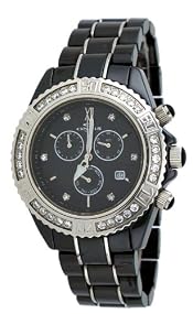 Oniss #ON627-M Men's Black Ice Crystal Accented Ceramic Chronograph Watch