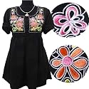BellaDonnaModen Empire Tunika Shirt Hippie-Look Flower Schwarz