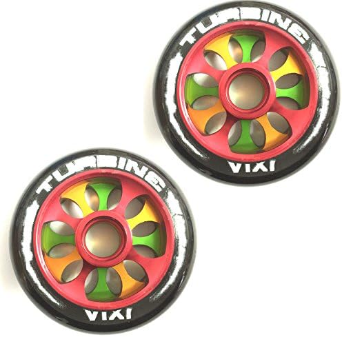 IXIA Turbine 100mm Alu Triple Core Stunt Scooter Wheels (Pair) - Green/Gold/Red