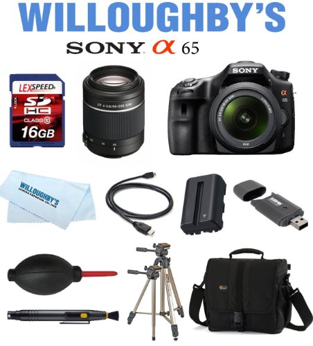 Sony Alpha SLT-A65 Digital SLR Deluxe Kit Includes Sony SLT-A65V Digital SLR Camera + Sony AF DT 18-55 F3.5-5.6 SAM Lens + Sony SAL-55200-2 55-200mm f/4-5.6 DT AF Zoom Lens + LexSpeed 16GB Memory Card + Lowepro Deluxe Camera Bag + Extra Spare DSLR Battery + 6' HDMI Cable + Sunpak 620-9002TM Tri-Monopod