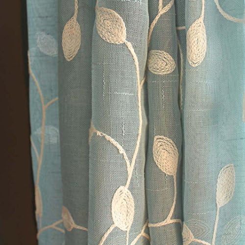 YOYOMALL 2015 New! Embroidery Blue Romantic and Elegant Cotton and Linen Floral Curtains,Vine Leaves Blackout Floor to Ceiling Curtains,Exported Upscale Living Room Curtains. (Each panel size is:106''102''(WidthHeight))