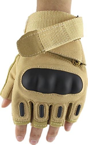 Hard Knuckle Military Half-finger Fingerless Tactical Gloves for Shooting Airsoft/Outdoor Sports Motorcycle/Bicycle Riding (TAN, M)