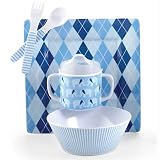 Mud Pie Baby Lil' Buddy Plate, Bowl, Sippy Cup, Fork, and Spoon Feeding Set, Elephant