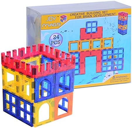 Joy Mags Magnetic Tiles Clear Building Blocks Construction Stacking Toys Set (24 Pieces)