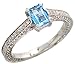 14 Karat Weissgold Steinen Ring, mit 0.57 Karat Brilliantschliff Diamanten & 0.63 Karat 6x4mm Smaragdschliff Blau Topas Stein, (7mm) breit