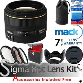 Sigma 30mm F1.4 EX DC HSM Lens for Nikon D1, D1H, D1X, D2X, D2Xs, D2H, D2Hs, D3, D3X Cameras. FREE 7pc Bundle Includes: 7 Year Warranty + 4pc Filter Set (3 Filters - UV, Polarizer, Fluorescent - with Case) + Lens Hood + Lens Pouch + Front and Rear Lens Cap Pair + Lens Cap Keeper (Leash)+ 2pc Advance