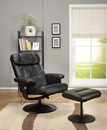 Kings Brand Black Massage Recliner Swivel Chair &amp; Ottoman With Heat