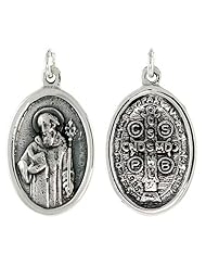 Sterling Silver Saint Benedict Medal Pendant 1 X 5/8 inch (24 mm X 16 mm).