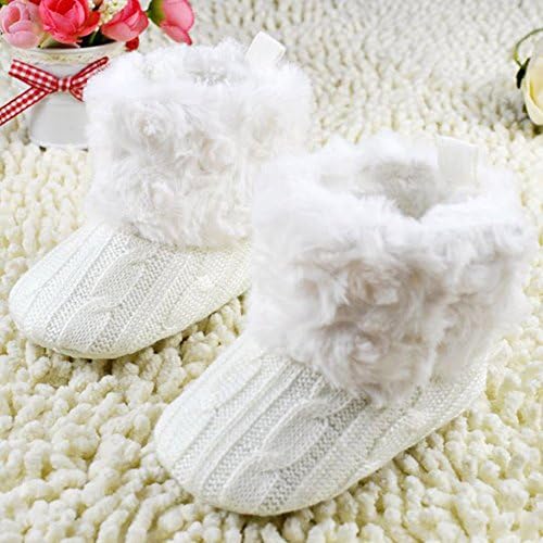 Floomer Baby Girls Knit Soft Fur Winter Snow Boots Crib Shoes White 6-12M