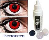 Fancy Dress Red Volturi Non Prescription (2 lenses in pack) Fashion Halloween Contact Lenses By Petrifeye Eyes With Free 120ml Solution And Blue/White Soaking Case