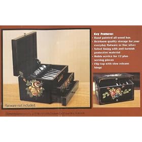 <b>Hand Painted Flatware Chest Holds Service for 12 Plus Serving Pieces</b>