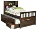 Full Size Captain's Bed with 3 Drawer Trundle Bed Antique Walnut Finish