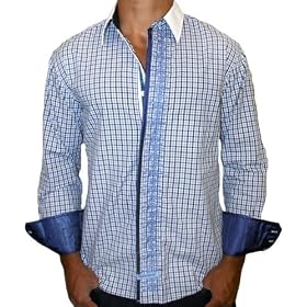 ENGLISH LAUNDRY European Cut Mens Long Sleeve Woven Button Front Dress Shirt Blue Navy
