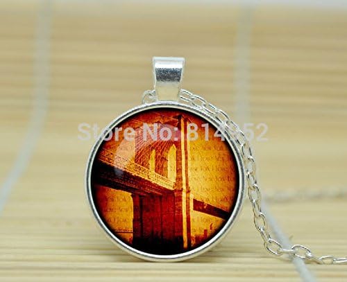 VintaStore Art Glass Necklace New York Pendant Steampunk Style New York Necklace Old New York Jewelry a1537