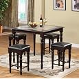 5pc Cherry Finish Wood Counter Height Faux Marble Dining Table & Stools Set