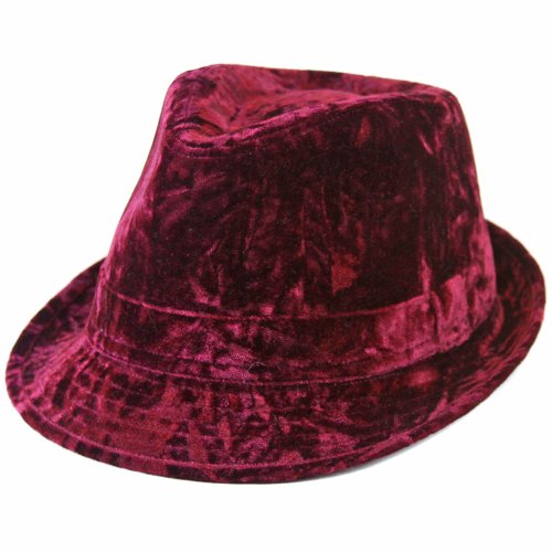 Burgundy Plush Velour Structured Fedora Hat