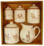 Hens or Chickens boxed gift country set of Jug and 4 Space or Storage Pots - French Faience