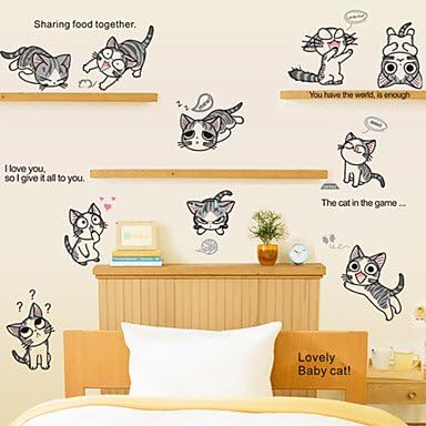 Ialwiyo Wall Stickers Lovely Chi's Sweet Home Cats PVC Wall Stickers Wall Art Decals