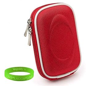 Nylon Red point and shoot digital slim camera case with Reinforced Shell & Zipper for all models of your Canon Powershot ELPH 530 HS , 520 HS , 510 HS + Green Vangoddy Bracelet!!!