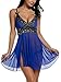 Avidlove Women V Neck Babydoll Strap Lingerie Lace Chemise Teddy Outfits (L, Blue)