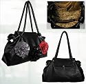 Womens Black Three Flower Floral Fashion Shoulder Handbag