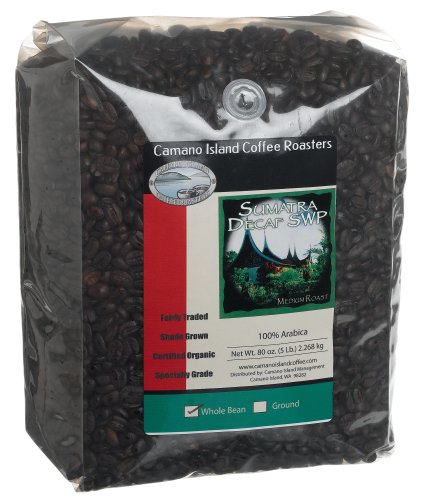 Camano Island Coffee Roasters Sumatra, Medium Roast, Decaf, Whole Bean, 5 Pound Bag by Camano Island Coffee Roasters