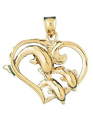 Dazzlers Solid 14 karats gold Dolphins Heart Charm Pendant Available in three colors from jewelsberry (weights: 6.9 grams only)