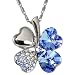 18k Gold Plated Swarovski Crystal Heart Shaped Four Leaf Clover Pendant Necklace - Aquamarine Blue