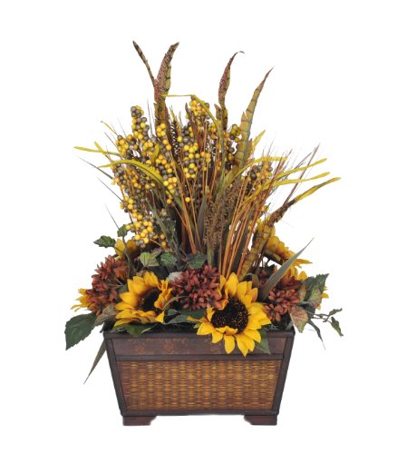 Artificial Yellow Sunflower Arrangement in Rattan