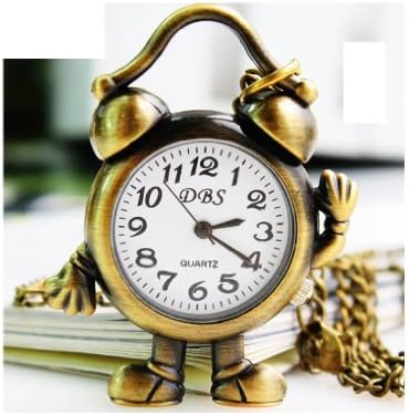 New alarm clock Pocket Watch Chain Necklace Alloy watches in Antique Bronze Gold Finish WPH144753S