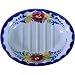 Portuguese Hand Painted Soap Dish, Red Flowers on Pale Blue Background