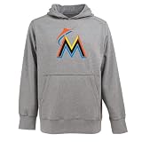 Miami Marlins MLB "Signature Hood Applique" Men's Hooded Sweatshirt (Heather Gray) (X Large)