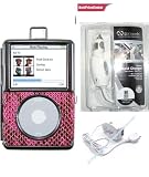 Hot Pink Metal Case Holder for Apple Ipod 30gb + Naztech Car Charger + Travel/home Charger