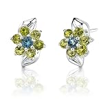 1.00 Carats Round Cut London Topaz Peridot Earrings in Sterling Silver
