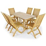 70039 7pc Barbuda Teak Rectangular Folding Dining Set