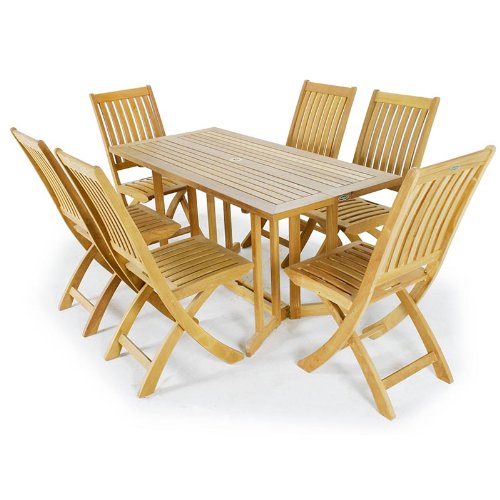70039 7pc Barbuda Teak Rectangular Folding Dining Set product image