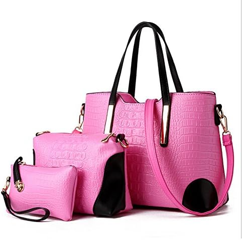 Generic Rose Women Multi-purpose Pack of 3 Simple Design Purse Crocodile Pattern Patent Leather Shoulder Handbags Crossbody Tote Bags Purse Wallets Set