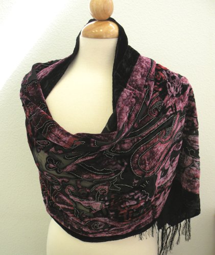 (BUY 2 GET 1 FREE !)Classic Elegant Velvet Burnout Scarf w/Shanghai Silk Back Side, Evening Party,Any Occasion Scarf- Super Soft 20